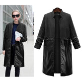 PU Leather Woolen Coat Stitching Outwear