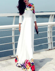 Vestido de noche blanco estampado hasta el suelo