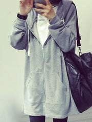 Aufgesetzte Taschen mit Reißverschlüssen, schlichte Langarm-Kapuzenpullover