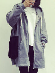 Aufgesetzte Taschen mit Reißverschlüssen, schlichte Langarm-Kapuzenpullover