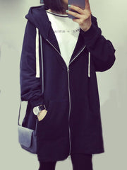 Aufgesetzte Taschen mit Reißverschlüssen, schlichte Langarm-Kapuzenpullover