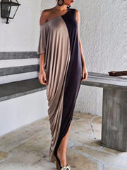 Einschultriges Patchwork-Maxikleid mit Farbblock