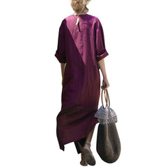 Vestido largo de algodón liso de manga larga para mujer de gran tamaño