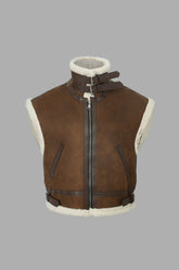 Wildlederweste mit Kunstpelzbesatz
