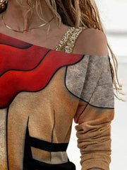 Bedruckte, lässige T-Shirts mit einer ungeraden Schulter