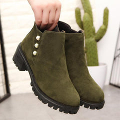 Botines de terciopelo con punta redonda, tacón bajo y grueso, lisos y con diseño de cita