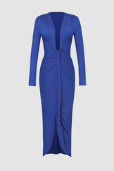 Vestido midi de manga larga con escote en V profundo