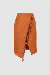 Falda midi cruzada con flecos de ante sintético