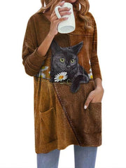 Niedliche T-Shirts mit V-Ausschnitt und Katzen-Print für Damen