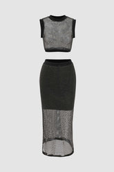 Set aus Tanktop und Rock aus Netzstoff