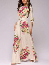 Vestidos maxi bohemios con cuello redondo, mangas farol y estampado de cremallera