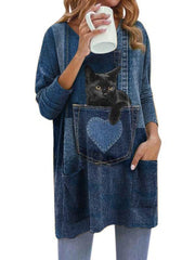 Niedliche T-Shirts mit V-Ausschnitt und Katzen-Print für Damen