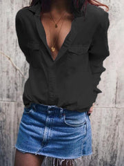 Schlichte, lockere, lässige Langarmbluse für Damen mit Taschen