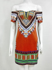 Vestido mini con escote en V y mangas cortas estilo bohemio naranja