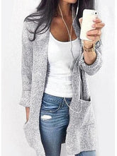 Pure Color Long Length Cardigan With Pocket