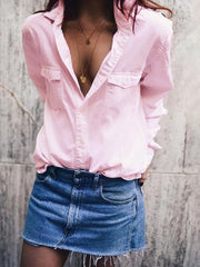 Schlichte, lockere, lässige Langarmbluse für Damen mit Taschen