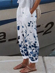 Pantalones casuales con estampado floral de talla grande