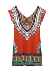 Vestido mini con escote en V y mangas cortas estilo bohemio naranja