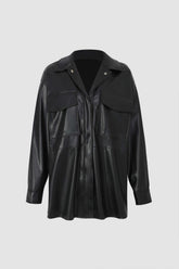 Flap Pocket Front Faux Leather Jacket