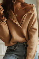 Suéter de punto con volantes y botones, simplemente increíble