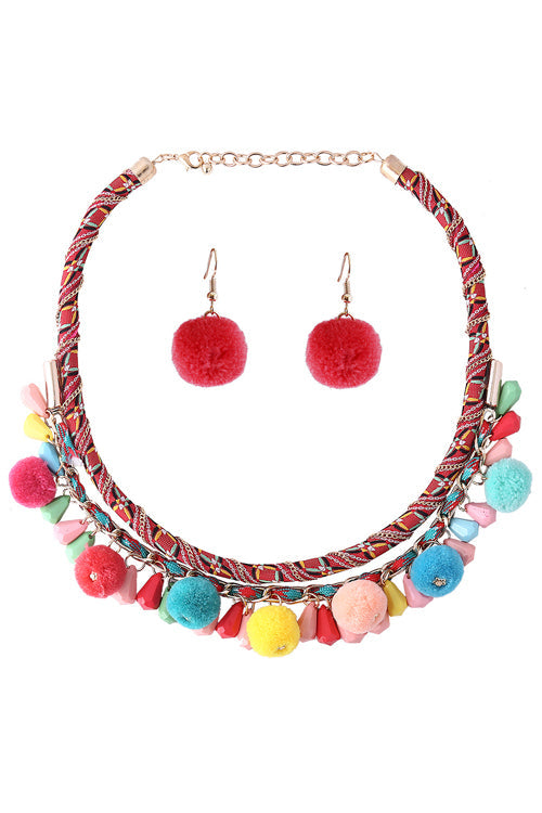 Ethnic Necklace & Fluffy Earring
