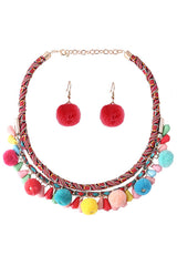 Ethnic Necklace & Fluffy Earring