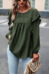 Miss You So Swiss Dot Lace Ruffled Long Sleeve Top