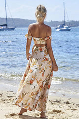 Vestido largo con estampado de volantes en los hombros