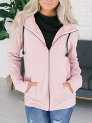 Schlichte Alltags-Casual-Damenjacke mit Kapuze und Taschen