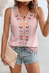 Just Be You Boho Embroidered Tassel Sleeveless Top