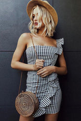 Vestido mini recto de cuadros escoceses con volantes