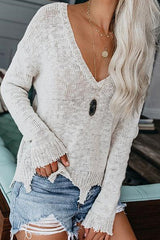 Blusa de punto de manga larga color marfil simplemente increíble