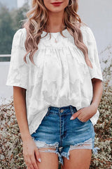 Mind On Sunshine Floral Jacquard Short Sleeve Top