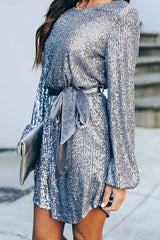Glamorous Sequin Tie-Waist Mini Dress
