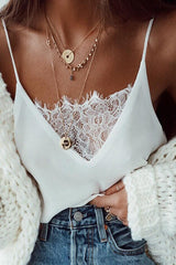 Spaghetti-Tanktop mit Spitze und V-Ausschnitt