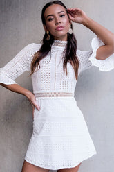 High-neck Lace Mini Dress