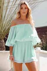Lovely Disposition Ruffled Off The Shoulder Romper