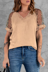 Hello Beautiful Sheer Dot Tulle Short Sleeve Top