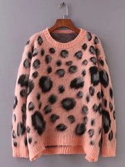 Pink Leopard Print Style Long Sleeve Woman Sweater