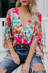Wildrose Floral Print V-neck Shirt
