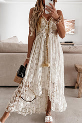 Come To Me Lace Tassel High-Low Maxi Dress