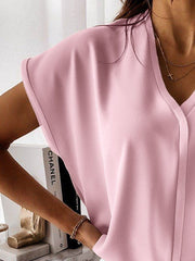 Blusas de mujer con escote en V y gasa elegantes y sencillas