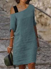 One Off Shoulder Damen schlichtes langes Minikleid Etuikleider