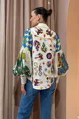 Top de manga larga con estampado bohemio y chic artístico