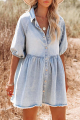 Vestido babydoll de mezclilla con mangas abullonadas Just For Me