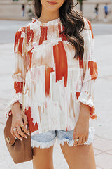 Langärmliges, gesmoktes Oberteil mit Move To Love-Print