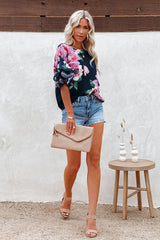 Top de manga corta con estampado bohemio de caída libre