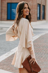 Feminine Love Cape Short Sleeve Wrap Mini Dress