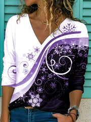 Camisas y tops holgados de manga larga con cuello en V y estampados casuales