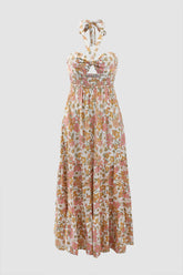 Vestido largo con cuello halter y estampado floral